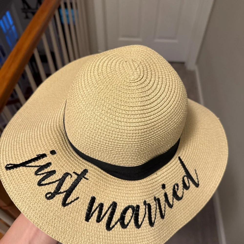 Madeline Just Married Straw Floppy Hat - Tan and Black